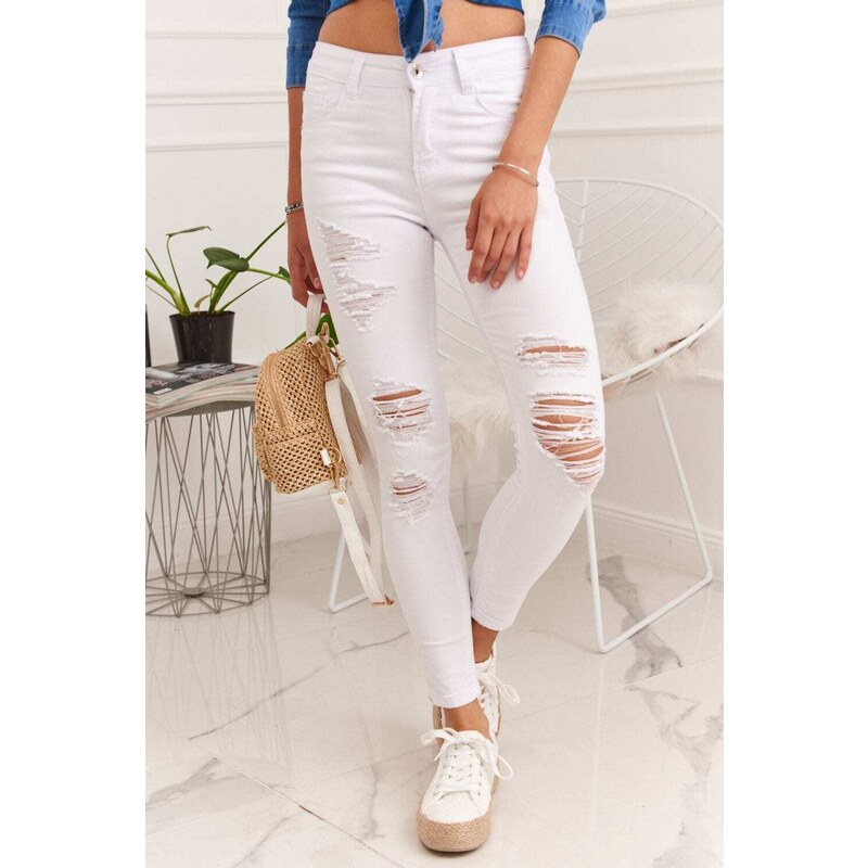 FASARDI Roztrhané džínové džíny v bílé barvě