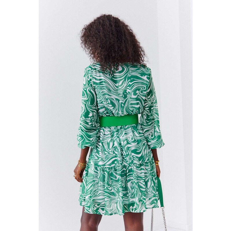 FASARDI Zelené šifonové šaty s širokým páskem