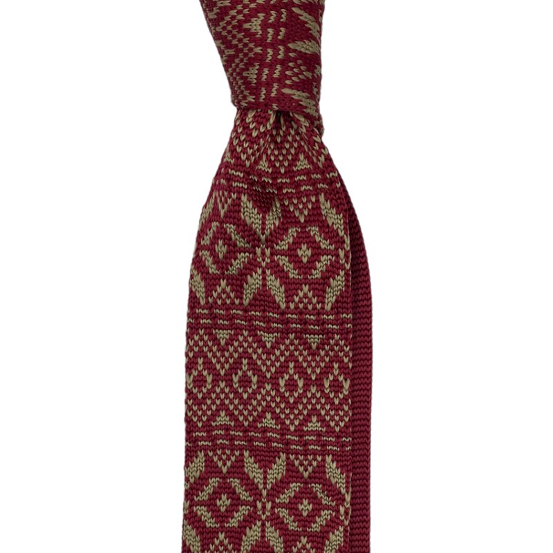 Kolem Krku Červená pletená kravata s béžovým vzorem