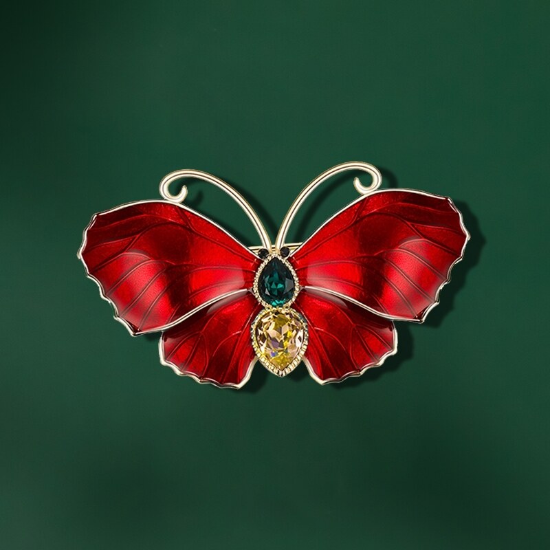 Éternelle Luxusní brož Swarovski Elements Červený motýl 73645567