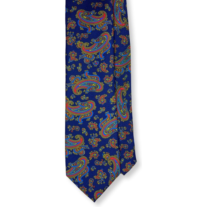 Kolem Krku Tmavě modrá kravata Soft Silk s paisley