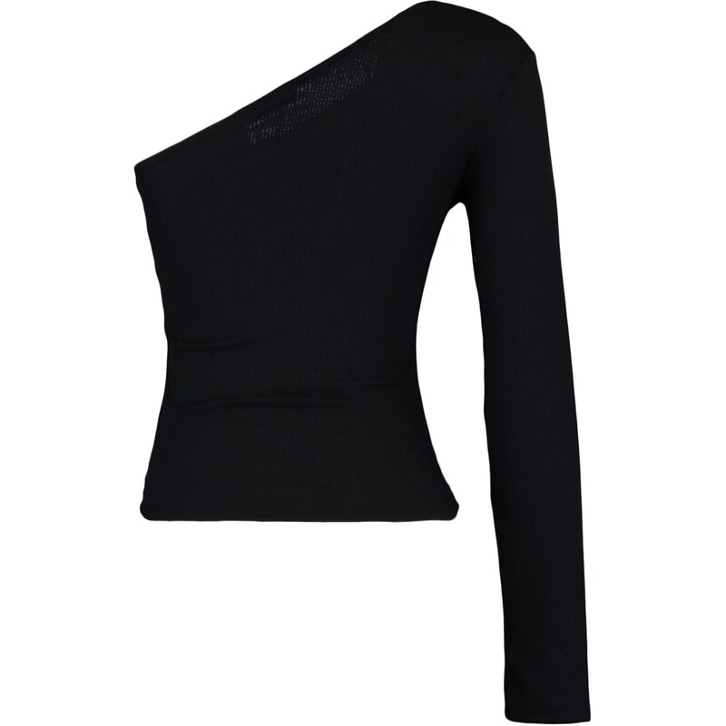 Trendyol Black Ribbed Eyelets Detailed Fitted Knitted Blouse