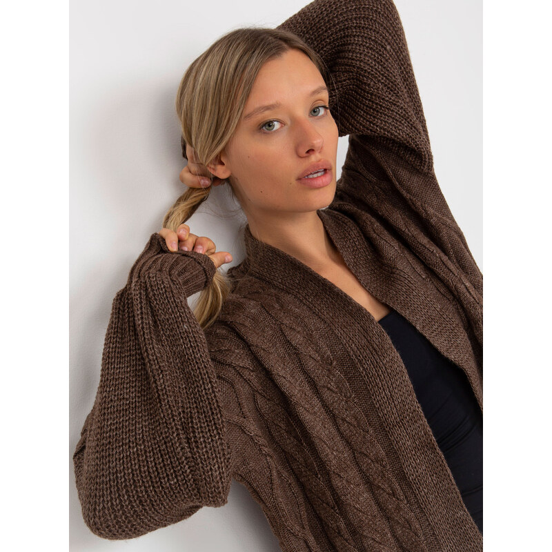 Fashionhunters RUE PARIS hnědý maxi cardigan s kapsami