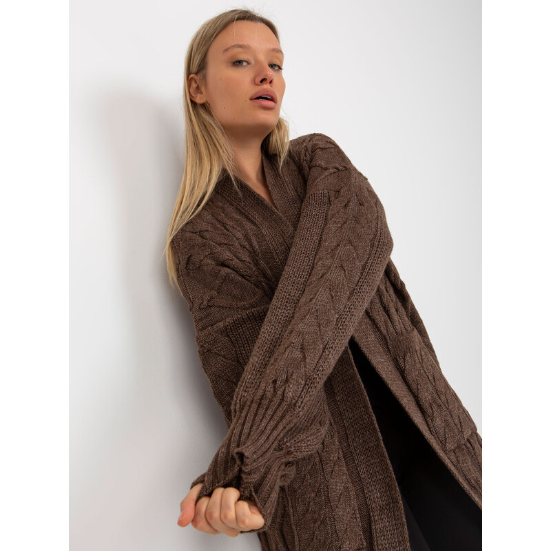 Fashionhunters RUE PARIS hnědý maxi cardigan s kapsami