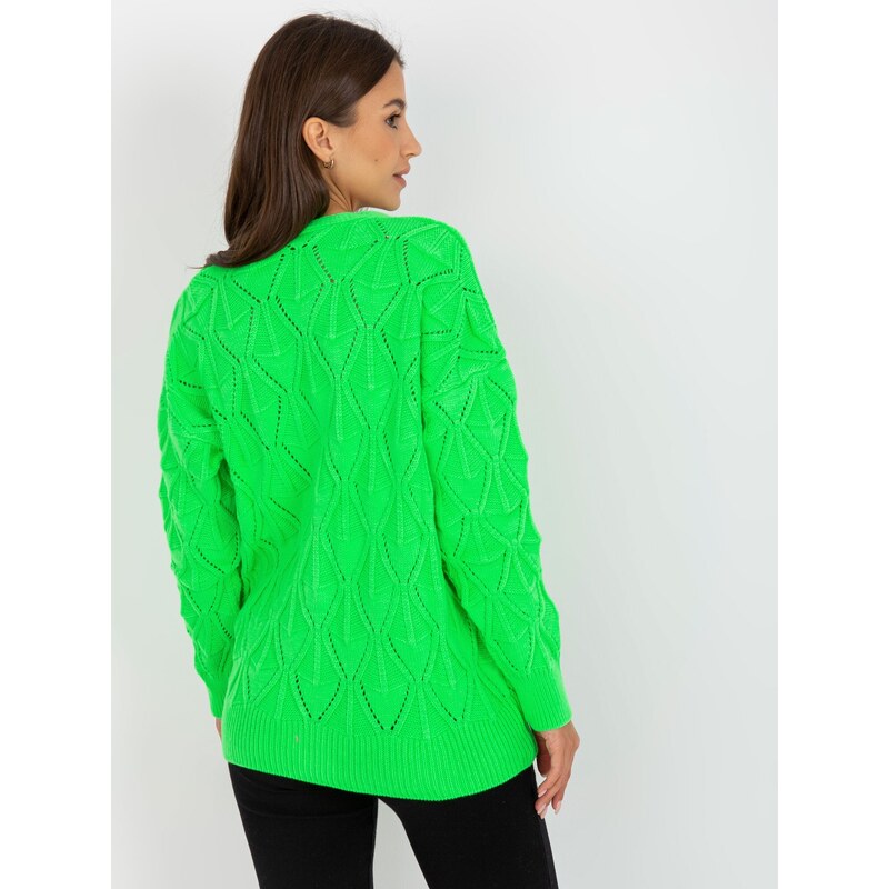 Fashionhunters Fluo zelený kardigan s prolamovaným vzorem RUE PARIS
