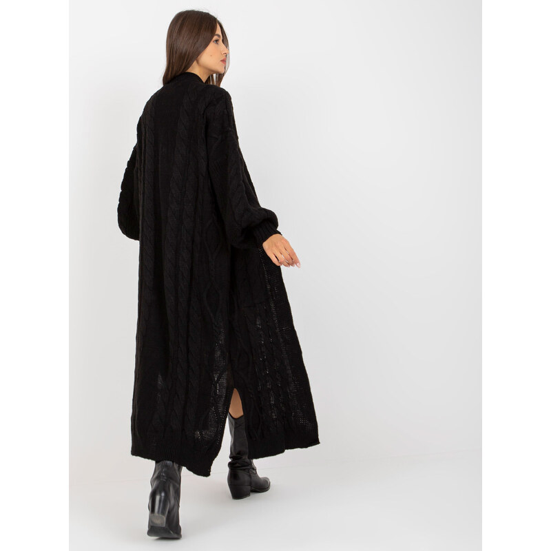 Fashionhunters Černý maxi cardigan s copánky RUE PARIS