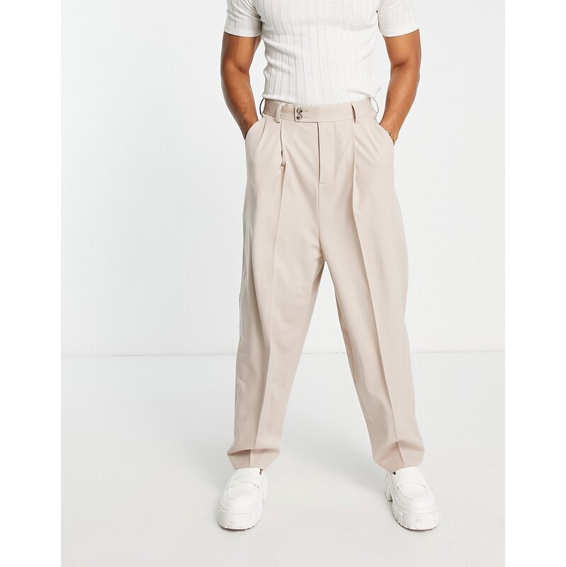 ASOS DESIGN balloon smart trousers in stone-Neutral