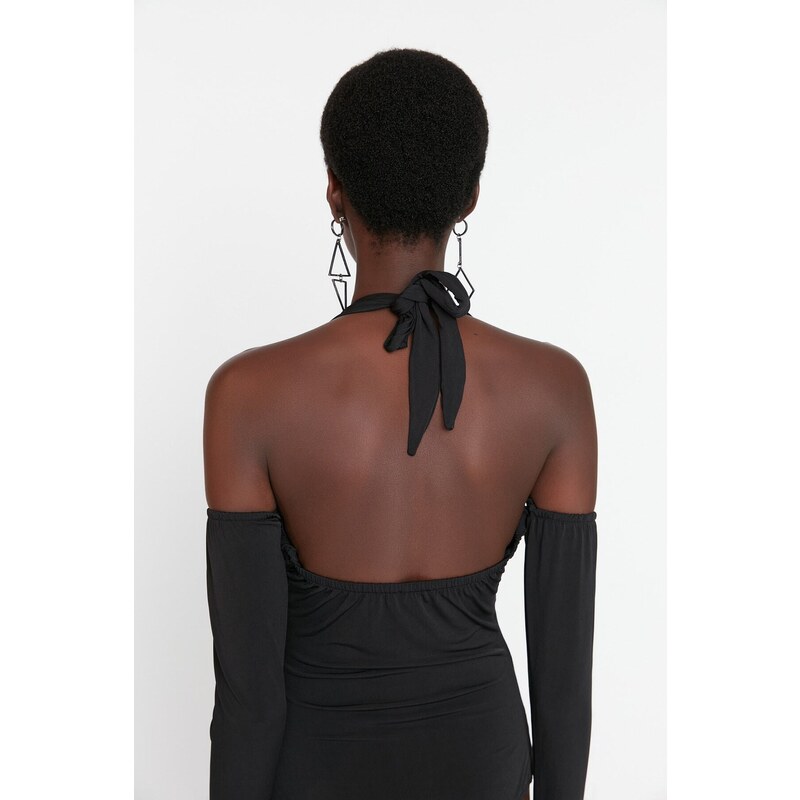 Trendyol Black Asymmetrical Collar Knitted Body