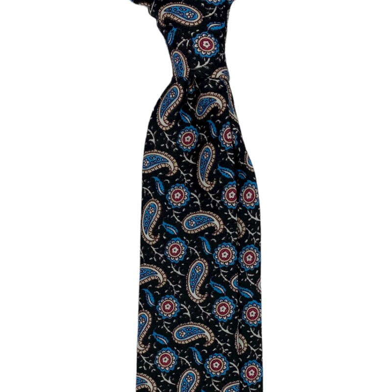 Kolem Krku Černá bavlněná kravata s paisley