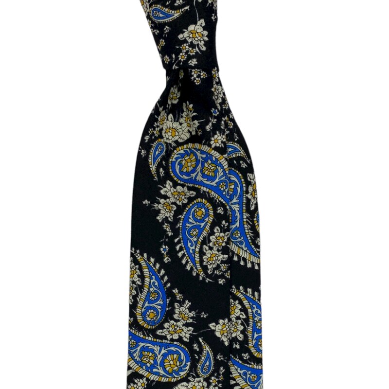Kolem Krku Černá bavlněná kravata s modrým paisley