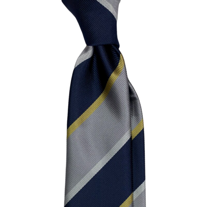 Kolem Krku Stříbrná kravata se žlutými a modrými proužky