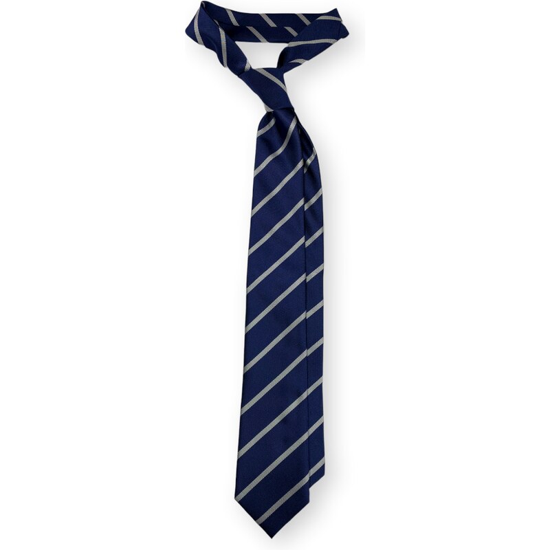 Kolem Krku Tmavě modrá kravata se stříbrnými proužky