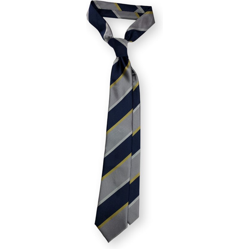 Kolem Krku Stříbrná kravata se žlutými a modrými proužky