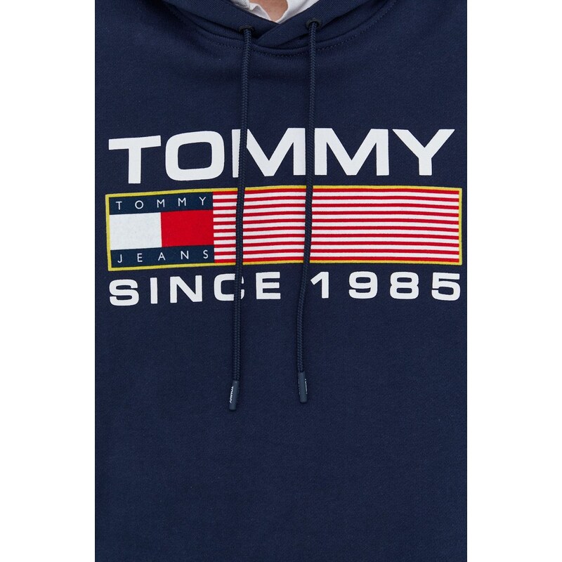 Bavlněná mikina Tommy Jeans pánská, tmavomodrá barva, s aplikací