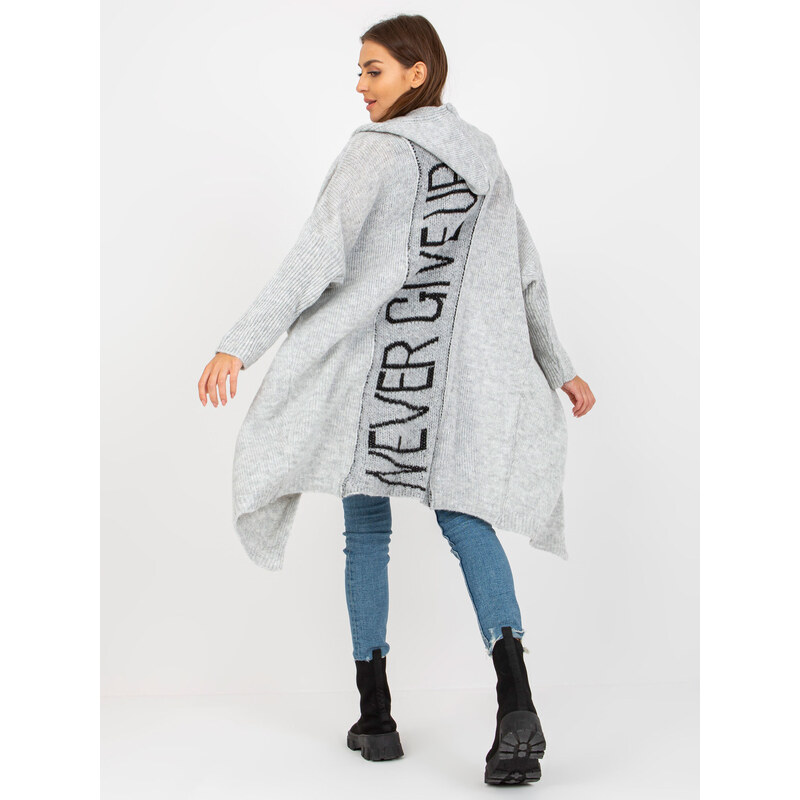 Fashionhunters OCH BELLA šedý pletený kardigan s kapucí