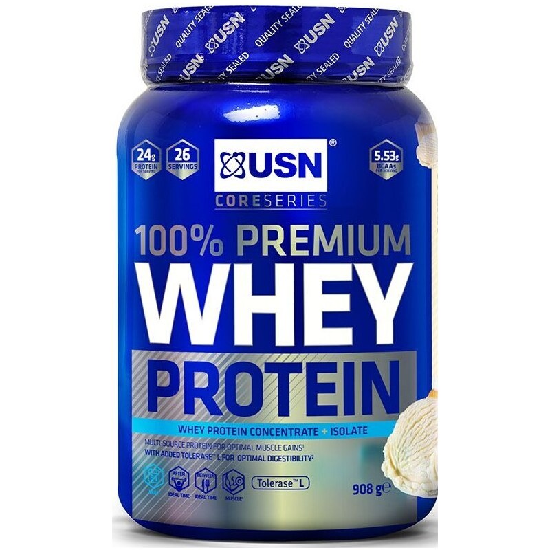 Proteinové prášky USN 100% Whey Protein Premium vanilka 908g un03