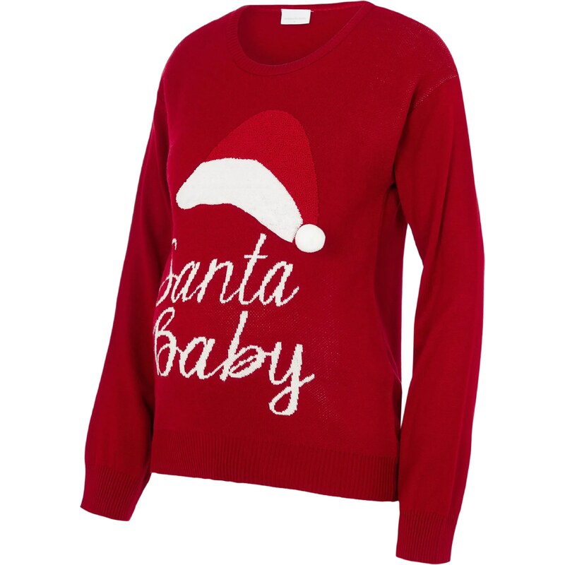 MAMALICIOUS Svetr MLSanta Baby rubínově červená / bílá
