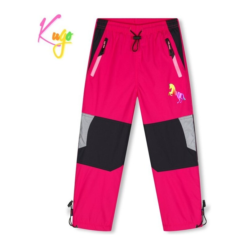 Dívčí zateplené šusťákové kalhoty KUGO DK7128 - celo růžové