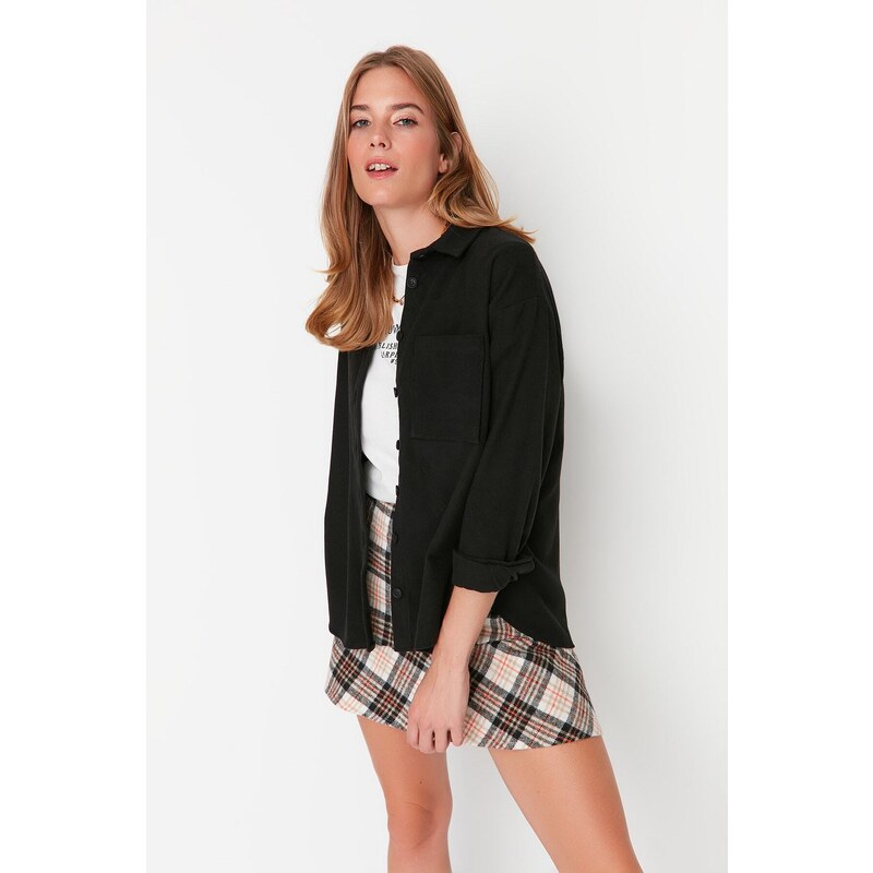 Trendyol Black Shirt Jacket with Woven Buttons