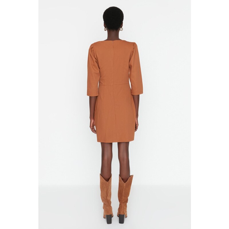 Trendyol Brown Piping Detailed Woven Dress