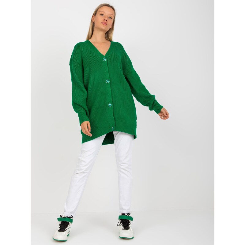Fashionhunters Zelený kardigan s ozdobnými knoflíky RUE PARIS