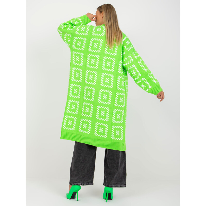 RUE PARIS NEONOVĚ ZELENÝ DLOUHÝ OVERSIZED KARDIGAN --FLUO GREEN Vzory