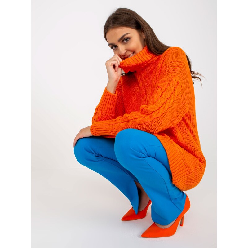 Fashionhunters Oranžové minišaty RUE PARIS pletené copánky