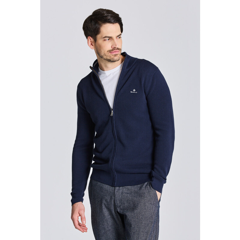 SVETR GANT COTTON PIQUE ZIP CARDIGAN modrá M