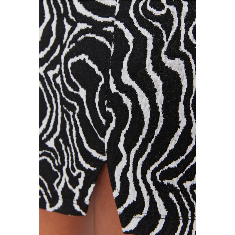 Trendyol Black Slit Detail Zebra Patterned High Waist Mini Knitted Skirt