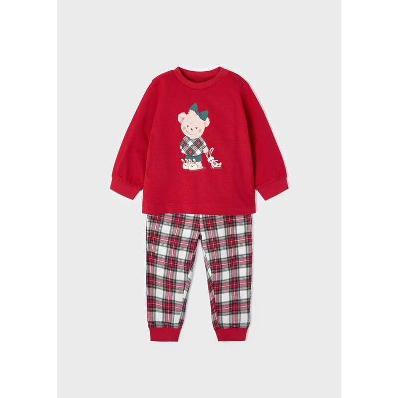 Dívčí pyžamo s dlouhým rukávem MAYORAL, červené MEDVÍDEK