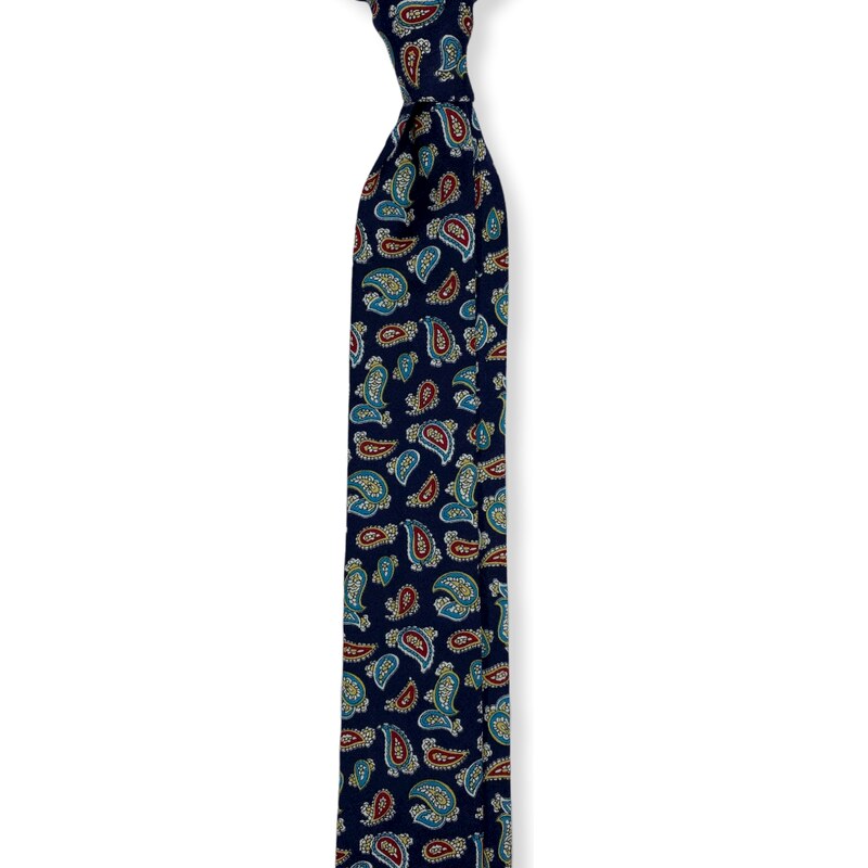 Kolem Krku Tmavě modrá bavlněná kravata s paisley