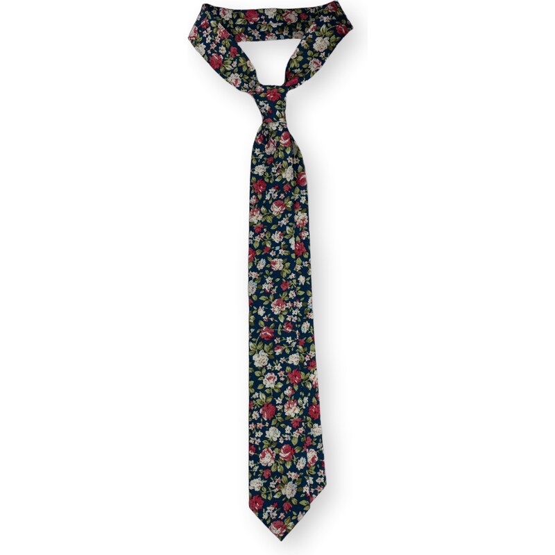 Kolem Krku Zelenomodrá bavlněná kravata s květy