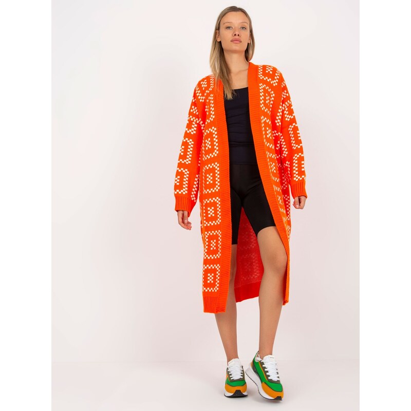 RUE PARIS ORANŽOVÝ DLOUHÝ OVERSIZED KARDIGAN -ORANGE Oranžová