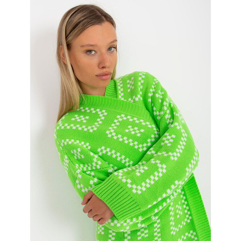 RUE PARIS NEONOVĚ ZELENÝ DLOUHÝ OVERSIZED KARDIGAN --FLUO GREEN Vzory