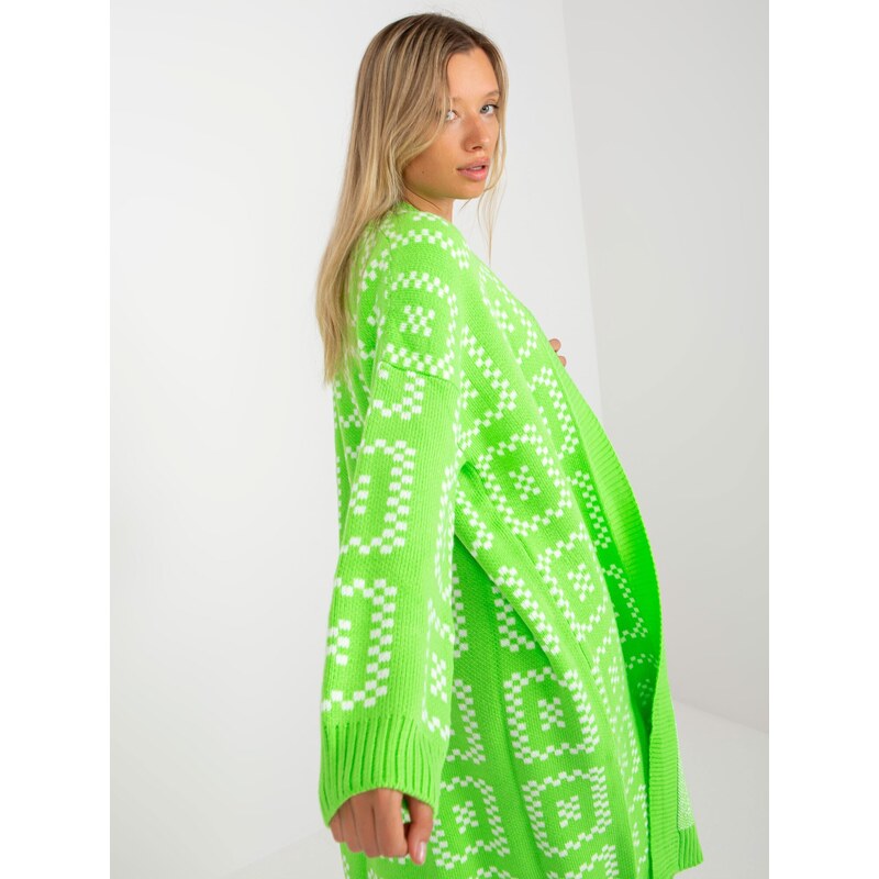 RUE PARIS NEONOVĚ ZELENÝ DLOUHÝ OVERSIZED KARDIGAN --FLUO GREEN Vzory