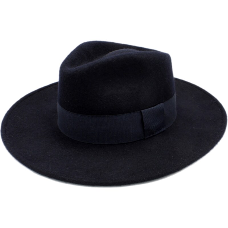 Dámský klobouk Fedora vlněný od Fiebig s širší krempou - modrý s modrou stuhou