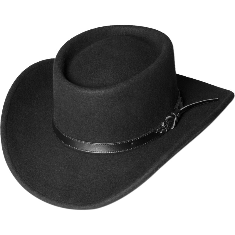 Stars and Stripes Westernový černý klobouk s koženým řemínkem - Bad Beat