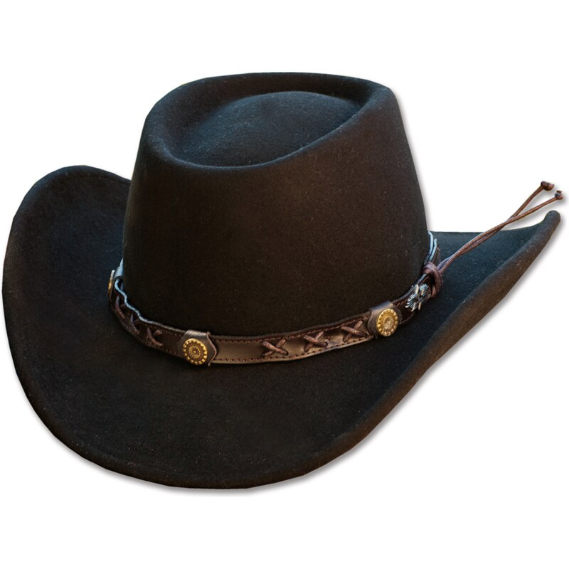 Stars and Stripes Westernový černý klobouk s koženým řemínkem - Gambler