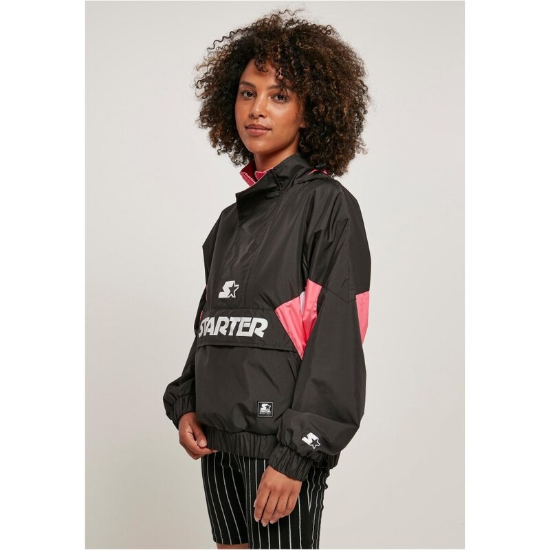 Ladies Starter Colorblock Halfzip Windbreaker - black/pinkgrapefruit