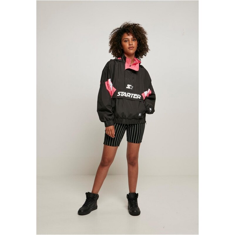 Ladies Starter Colorblock Halfzip Windbreaker - black/pinkgrapefruit