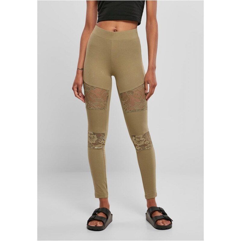 URBAN CLASSICS Ladies Laces Inset Leggings - khaki