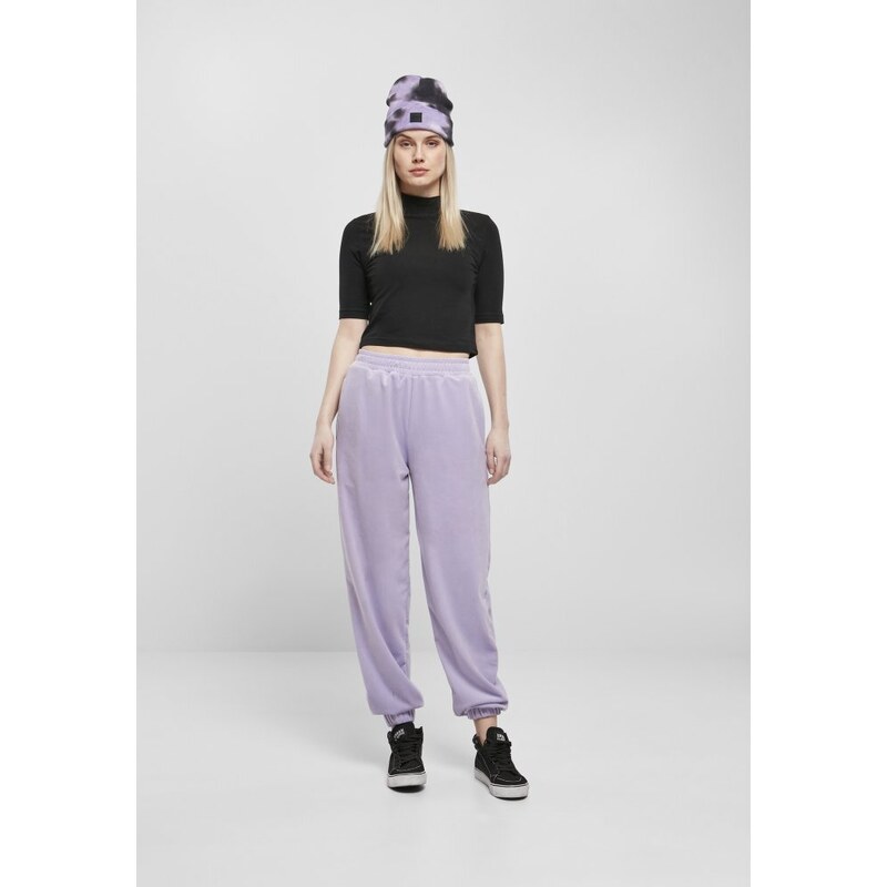 Dámské Urban Classics High Waist Ballon Velvet Sweat Pants - fialové