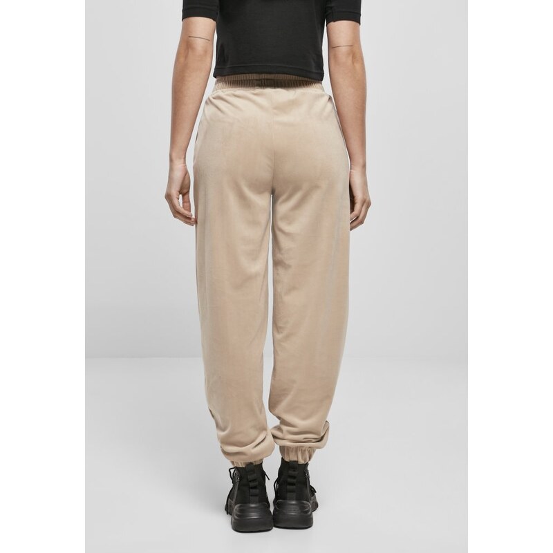 Dámské Urban Classics High Waist Ballon Velvet Sweat Pants - hnědé