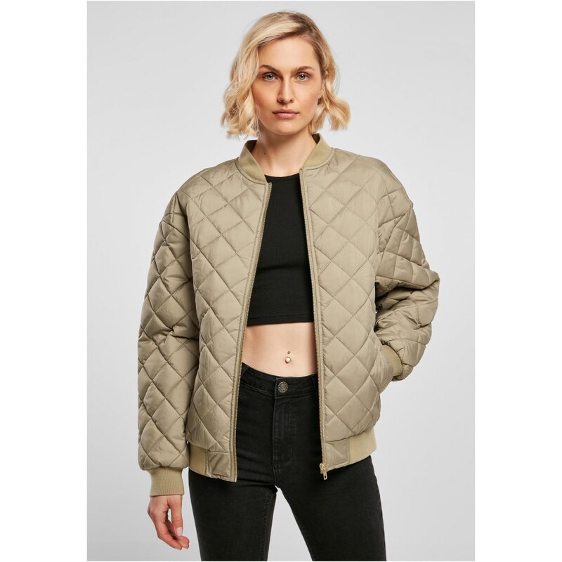 Dámská bomber bunda Urban Classics Oversized Diamond Quilted - khaki