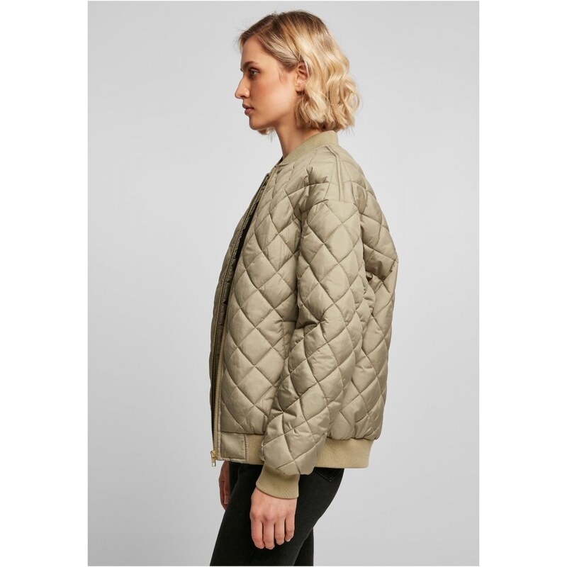 Dámská bomber bunda Urban Classics Oversized Diamond Quilted - khaki