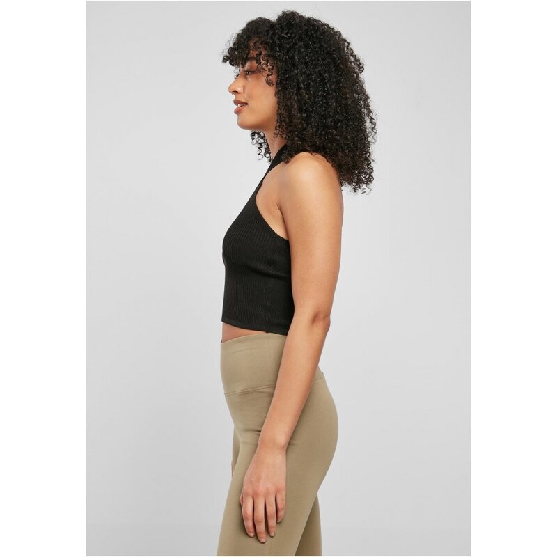 URBAN CLASSICS Ladies Rib Knit Crossed Neckholder Top - black