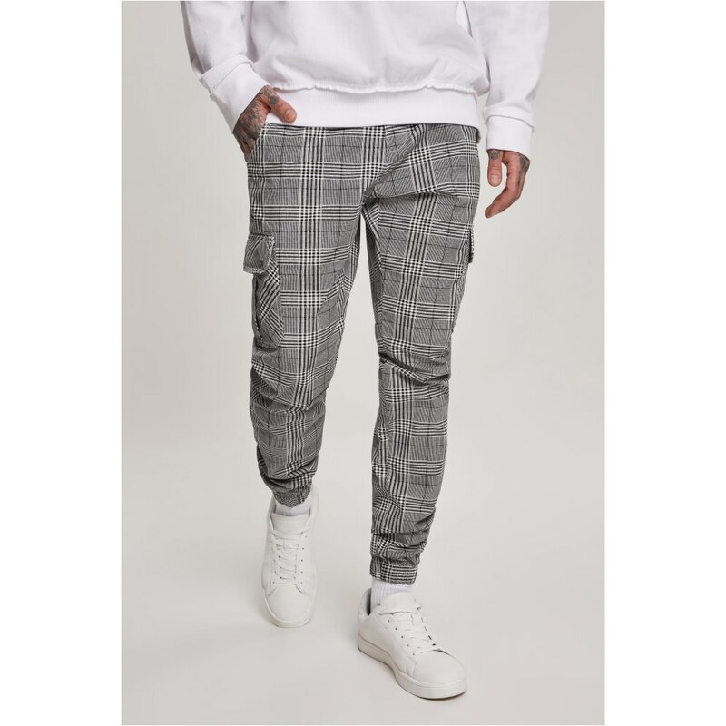 URBAN CLASSICS AOP Glencheck Cargo Jog Pants - white/black