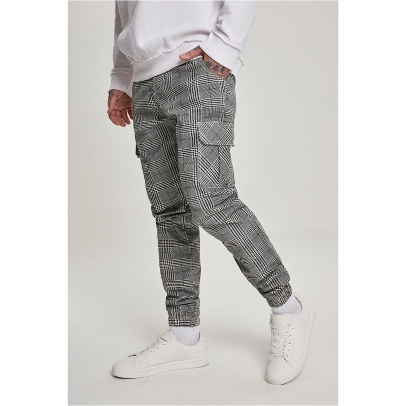 URBAN CLASSICS AOP Glencheck Cargo Jog Pants - white/black