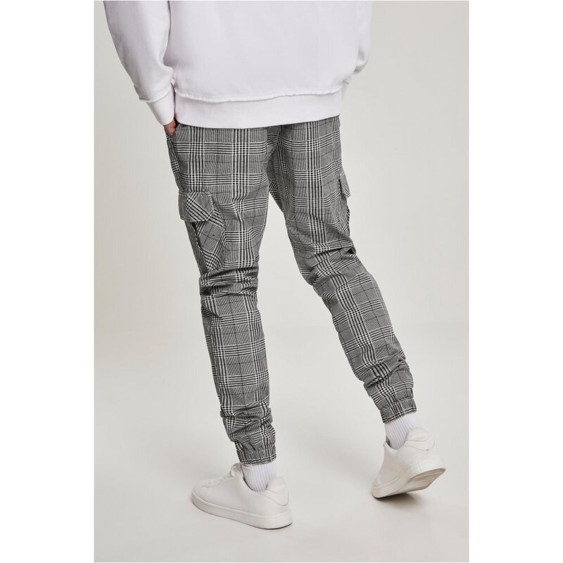 URBAN CLASSICS AOP Glencheck Cargo Jog Pants - white/black