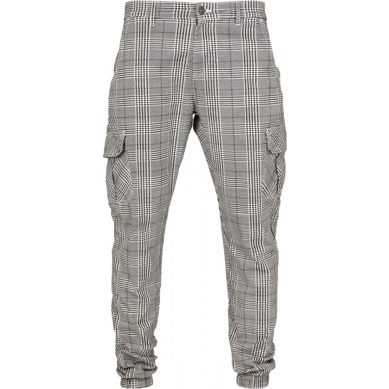 URBAN CLASSICS AOP Glencheck Cargo Jog Pants - white/black